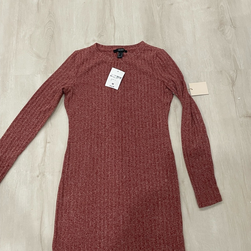 Forever 21 Textured Maroon Long Sleeve Dress